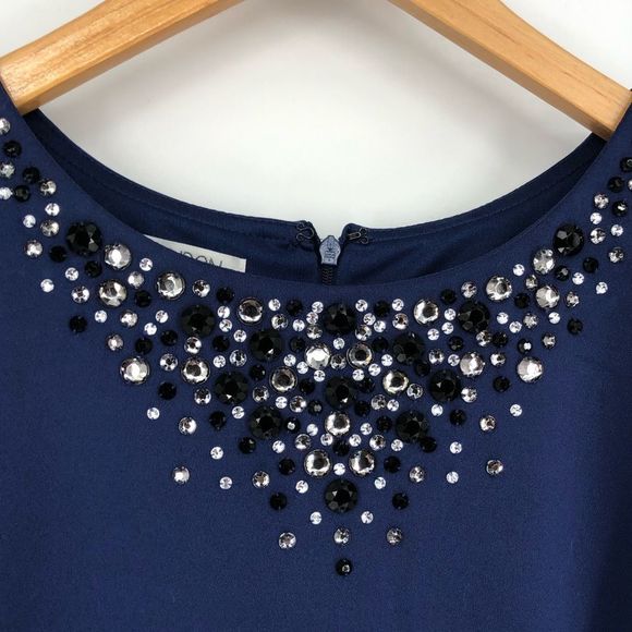 Maggy London Evening Blue Cap Sleeve Rhinestone Neckline Sheath Dress NWT 14 - Picture 3 of 14